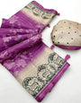 Efflorescence Purple Printed Tussar Silk Saree With Evocative Blouse Piece