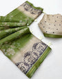Vivacious Green Printed Tussar Silk Saree With Seraphic Blouse Piece