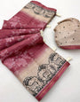 Exuberant Pink Printed Tussar Silk Saree With Quixotic Blouse Piece