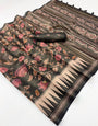 Cynosure Black Printed Cotton Silk Saree With Opulent Blouse Piece
