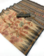 Girlish Brown Printed Cotton Silk Saree With Splendorous Blouse Piece