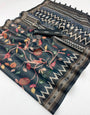 Elision Dark Grey Printed Cotton Silk Saree With Improbable Blouse Piece