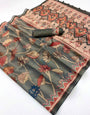 Exceptional Grey Printed Cotton Silk Saree With Impressive Blouse Piece