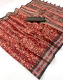 Gossamer Maroon Printed Cotton Silk Saree With Profuse Blouse Piece