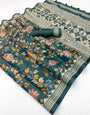 Beguiling Rama Printed Cotton Silk Saree With Woebegone Blouse Piece