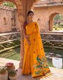 Petrichor Mustard Pure Munga Cotton Silk Saree With Verdant Blouse Piece