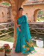 Surreptitious Firozi Pure Munga Cotton Silk Saree With Elegant Blouse Piece