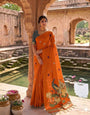 Sempiternal Orange Pure Munga Cotton Silk Saree With Blooming Blouse Piece