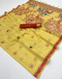 Resplendent Yellow Pure Munga Cotton Silk Saree With Tremendous Blouse Piece