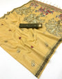 Mesmeric Beige Pure Munga Cotton Silk Saree With Embrocation Blouse Piece