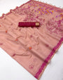 Sensational Pink Pure Munga Cotton Silk Saree With Seraphic Blouse Piece