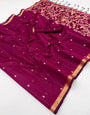 Excellent Wine Pure Munga Cotton Saree With Eclat Blouse Piece