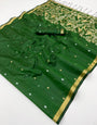 Beautiful Dark Green Pure Munga Cotton Saree With Fancifull Blouse Piece