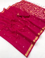 Murmurous Dark Pink Pure Munga Cotton Saree With Flameboyant Blouse Piece
