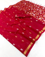 Ephemeral Red Pure Munga Cotton Saree With Lassitude Blouse Piece