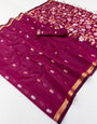 Mesmerising Wine Pure Munga Cotton Saree With Lustrous Blouse Piece