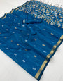Desultory Blue Pure Munga Cotton Saree With Trendy Blouse Piece