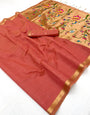 Conflate Peach Linen Silk Paithani Saree With Stylish Blouse Piece