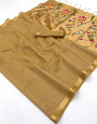 Jazzy Dark Beige Linen Silk Paithani Saree With Stunning Blouse Piece