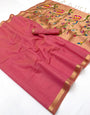 Prettiest Pink Linen Silk Paithani Saree With Elision Blouse Piece