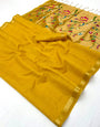 Cynosure Yellow Linen Silk Paithani Saree With Classy Blouse Piece
