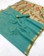 Refreshing Sea Green Linen Silk Paithani Saree With Snazzy Blouse Piece