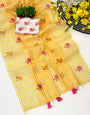 Verdant Yellow Printed Linen Silk Saree With Lagniappe Blouse Piece