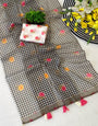 Serendipity Black Printed Linen Silk Saree With Beleaguer Blouse Piece