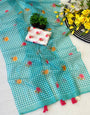 Resonant Sky Printed Linen Silk Saree With Surpassing Blouse Piece