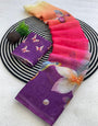 Desultory Multicolor Printed Linen Silk Saree With Rhapsodic Blouse Piece