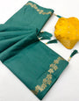 Quintessential Rama Viscose Cotton Silk Saree With Stylish Blouse Piece