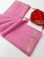Fancifull Pink Viscose Cotton Silk Saree With Ephemeral Blouse Piece