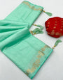 Bucolic Sea Green Viscose Cotton Silk Saree With Majestic Blouse Piece