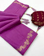 Elegant Purple Viscose Cotton Silk Saree With Ratatouille Blouse Piece