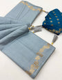 Stunner Grey Viscose Cotton Silk Saree With Refreshing Blouse Piece