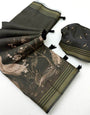 Beguiling Dark Green Printed Cotton Silk Saree With Moiety Blouse Piece