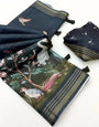Groovy Black Printed Cotton Silk Saree With Appealing Blouse Piece