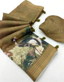 Unequalled Brown Printed Cotton Silk Saree With Gleaming Blouse Piece