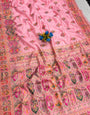 Fantabulous Pink Pashmina Silk Saree With Lovely Blouse Piece