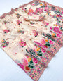 Outstanding Beige Pashmina Silk Saree With Felicitous Blouse Piece