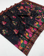 Phenomenal Black Pashmina Silk Saree With Surpassing Blouse Piece