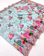 Exquisite Sky Pashmina Silk Saree With Snappy Blouse Piece