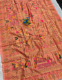 Evocative Peach Pashmina Silk Saree With Entrancing Blouse Piece