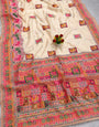 Demure Beige Pashmina Silk Saree With Dulcet Blouse Piece