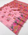 Delightful Pink Pashmina Silk Saree With Enamoring Blouse Piece