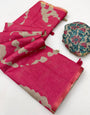 Prodigal Dark Pink Printed Cotton Silk Saree With Conflate Blouse Piece