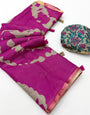 Elision Purple Printed Cotton Silk Saree With Epiphany Blouse Piece