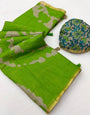 Lissome Parrot Printed Cotton Silk Saree With Phenomenal Blouse Piece
