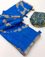 Eclat Royal Blue Printed Cotton Silk Saree With Murmurous Blouse Piece