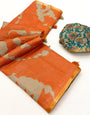 Propinquity Orange Printed Cotton Silk Saree With Aplomb Blouse Piece